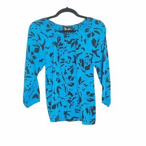 Yumi Kim Women’s Blue Black Print Button Front Blouse Size XS Style SS11-75